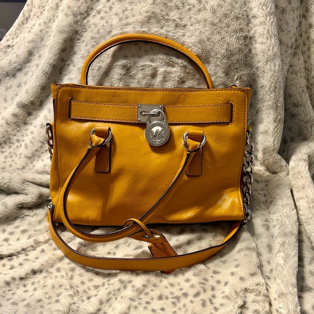 Michael Kors Golden Yellow Leather East West Hamilton Satchel Handbag